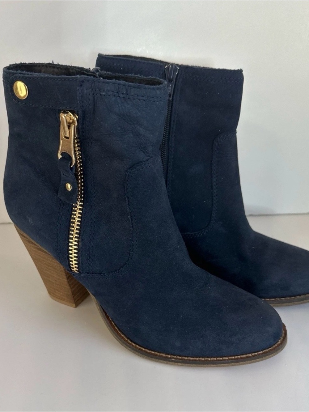 ALDO Women’s Navy Suede Ankle Boots with Gold Zip